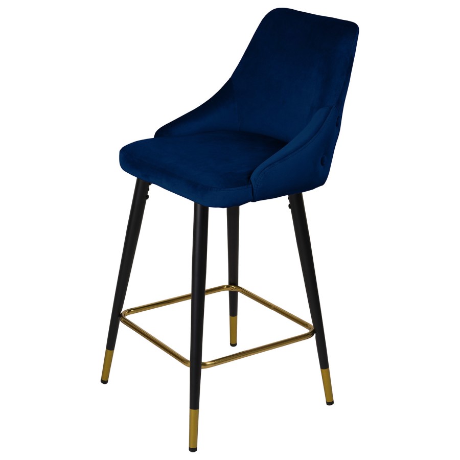 Set of 3 Navy Blue Velvet Kitchen Stools with Backs - Maddy