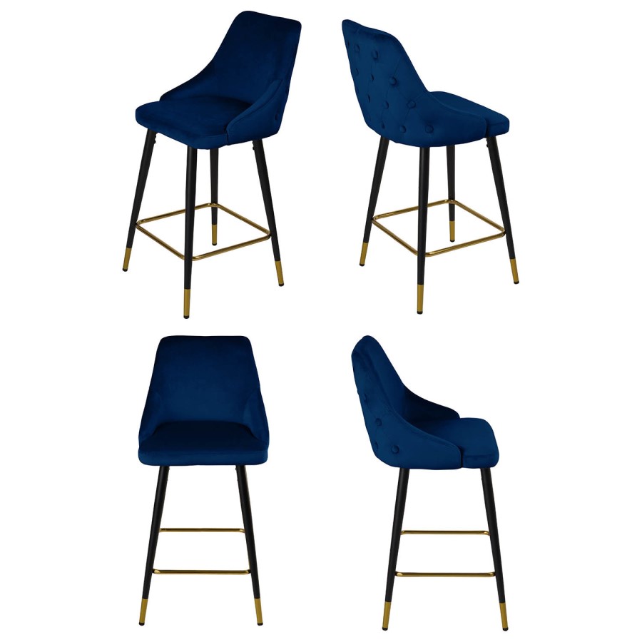 Set of 4 Navy Blue Velvet Kitchen Stools with Backs - Maddy
