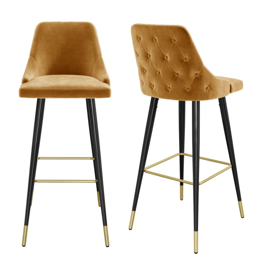 Mustard Velvet Kitchen Island Stools Set of 2 - Maddy
