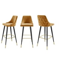 Mustard Velvet Kitchen Island Stools Set of 3 - Maddy