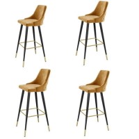 Mustard Velvet Kitchen Island Stools Set of 4 - Maddy