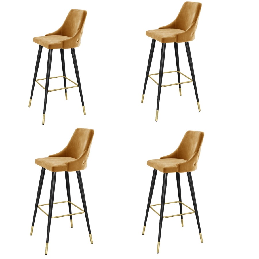 Mustard Velvet Kitchen Island Stools Set of 4 - Maddy