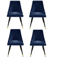 Grade A1 - Set of 4 Navy Velvet Dining Chairs - Maddy Grade A1 - Set of 4 Navy Velvet Dining Chairs - Maddy