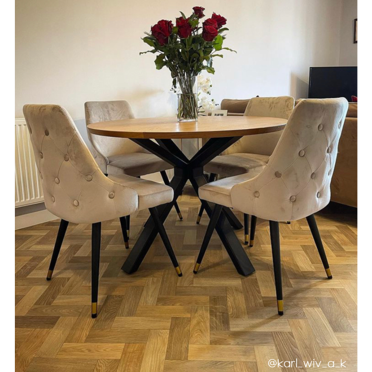 ONLY OPENED - Set of 2 Beige Velvet Dining Chairs with Button Back - Maddy