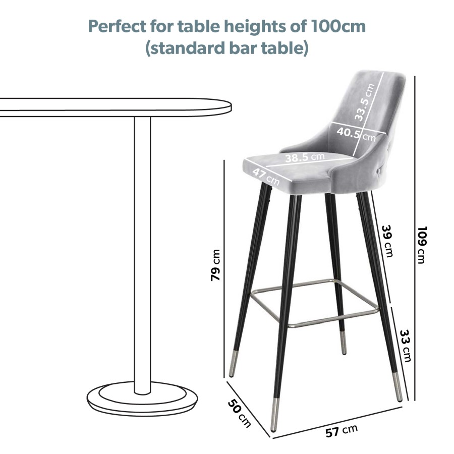 Set of 2 Grey Velvet Bar Stools with Backs - 79 cm - Maddy