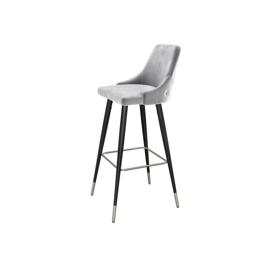 Set of 2 Grey Velvet Bar Stools with Backs - 79 cm - Maddy