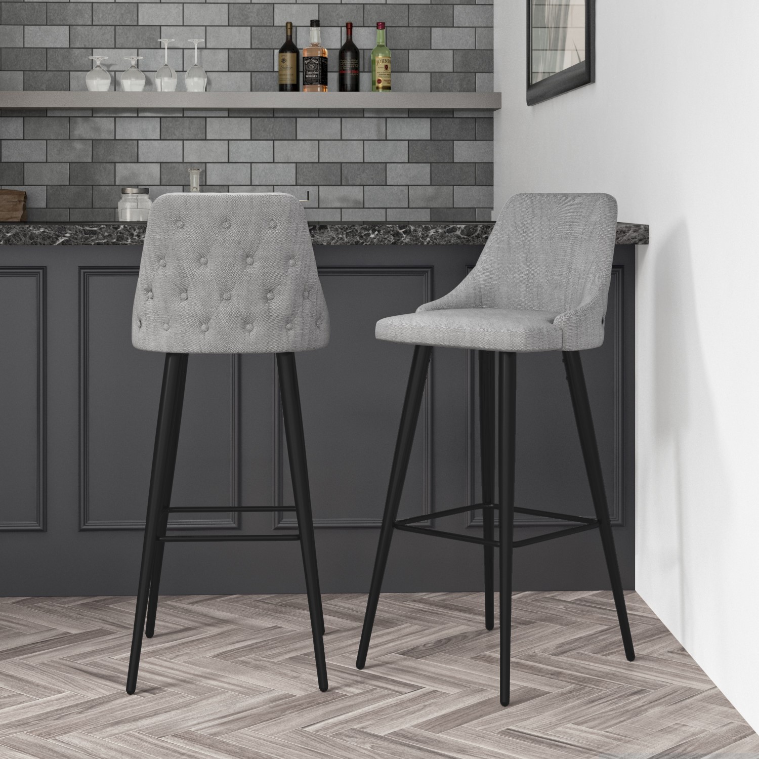 Photo of Grey fabric bar stools set of 2 - maddy