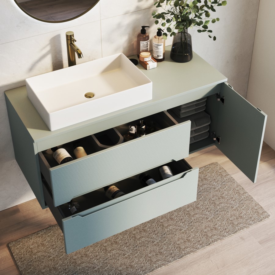 1200mm Blue Fluted Wall Hung Countertop Vanity Unit with Basin - Melbourne