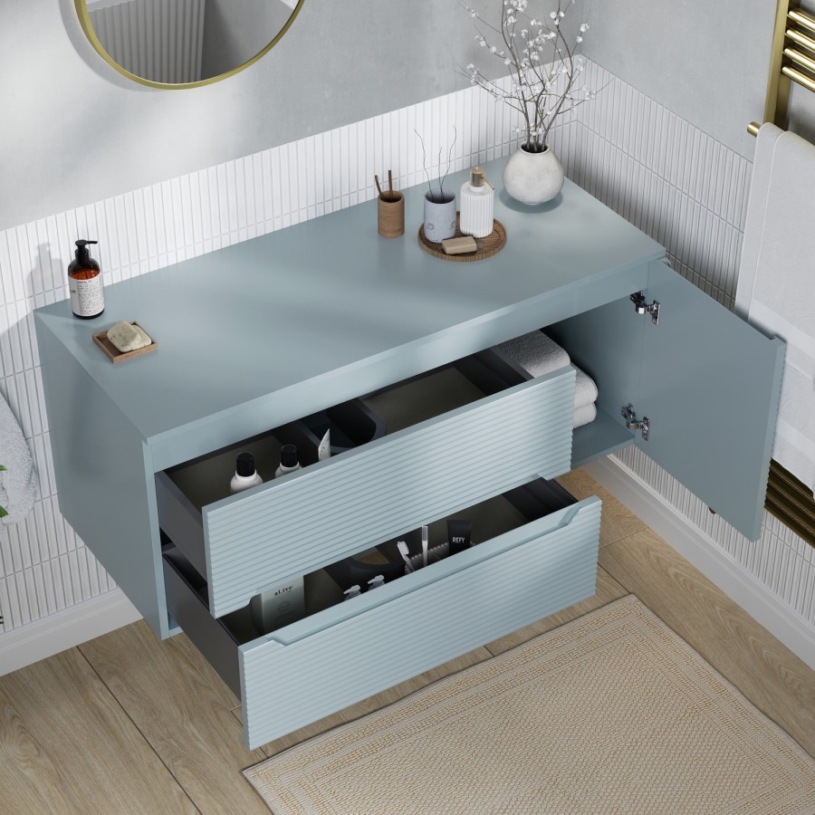 1200mm Blue Fluted Wall Hung Countertop Vanity Unit - Melbourne