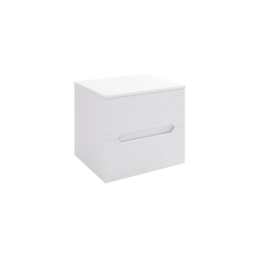 600mm White Fluted Wall Hung Countertop Vanity Unit with Basin - Melbourne