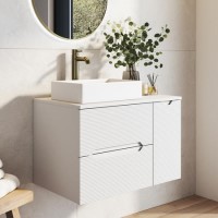 800mm White Fluted Wall Hung Countertop Vanity Unit with Basin - Melbourne