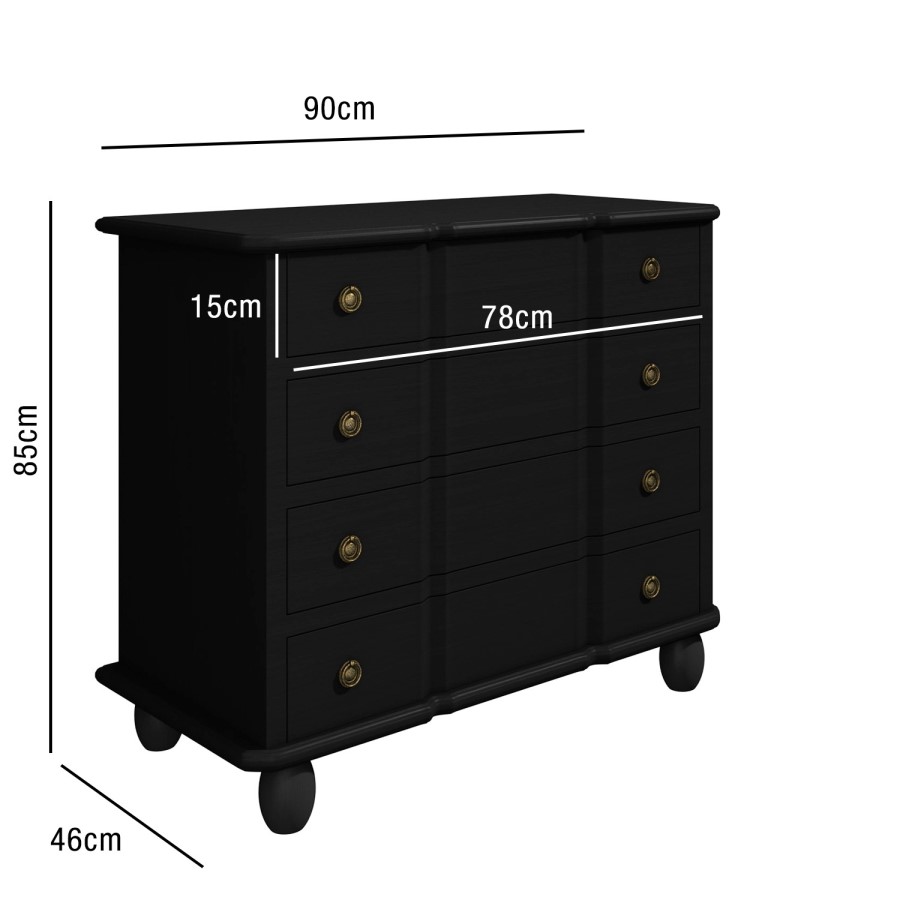 Meredith Vintage 4 Drawer Storage Cupboard with Curved Detail in Black