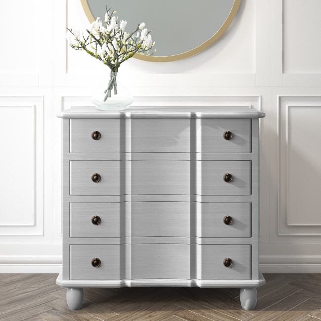 Meredith Vintage 4 Drawer Storage Cupboard with Curved Detail in Light Grey