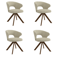 Set of 4 Beige Upholstered Swivel Dining Chairs with Walnut Legs - Mila
