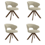 Set of 4 Beige Upholstered Swivel Dining Chairs with Walnut Legs - Mila