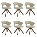 BUN/MILA001/101040 Set of 6 Beige Upholstered Swivel Dining Chairs with Walnut Legs - Mila