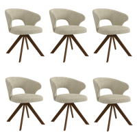 Set of 6 Beige Upholstered Swivel Dining Chairs with Walnut Legs - Mila