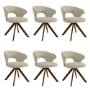 Set of 6 Beige Upholstered Swivel Dining Chairs with Walnut Legs - Mila