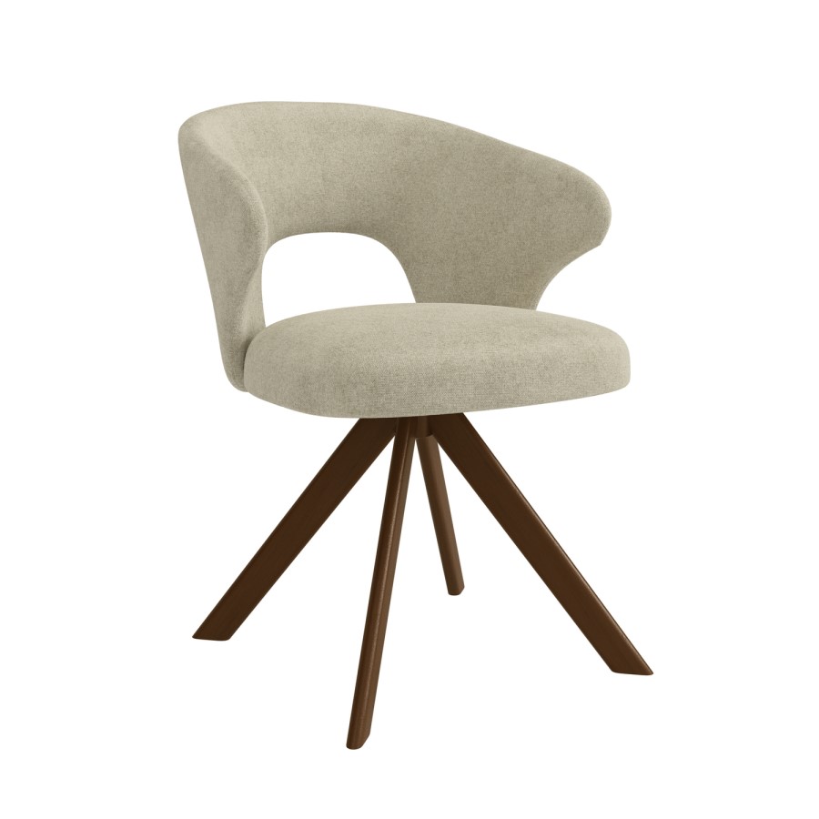 Set of 2 Beige Upholstered Swivel Dining Chairs with Walnut Legs - Mila