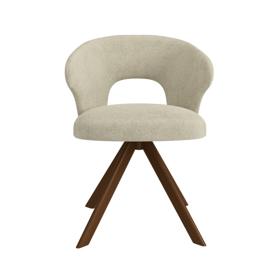 Set of 2 Beige Upholstered Swivel Dining Chairs with Walnut Legs - Mila