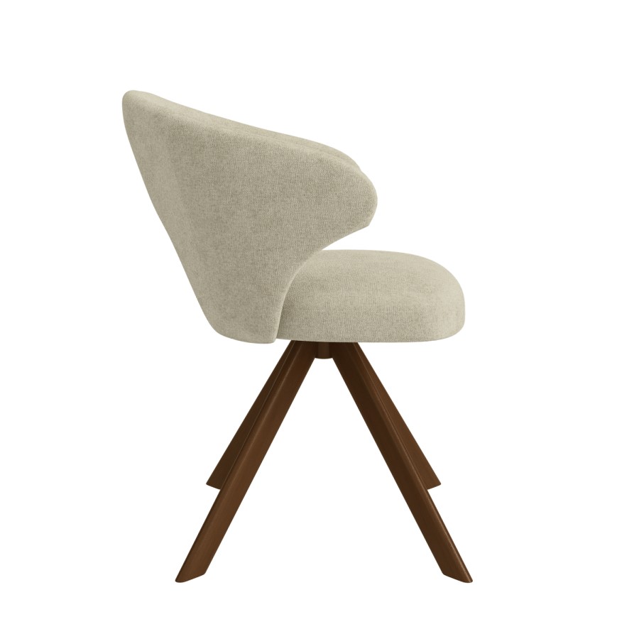 Set of 2 Beige Upholstered Swivel Dining Chairs with Walnut Legs - Mila