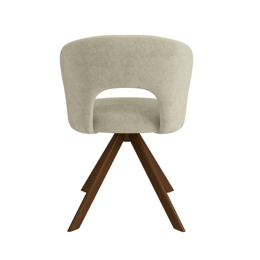 Set of 2 Beige Upholstered Swivel Dining Chairs with Walnut Legs - Mila