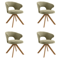 Set of 4 Sage Green Velvet Swivel Dining Chairs with Oak Legs - Mila