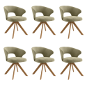 BUN/MILA002/101046 Set of 6 Sage Green Velvet Swivel Dining Chairs with Oak Legs - Mila