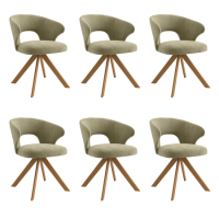 Set of 6 Sage Green Velvet Swivel Dining Chairs with Oak Legs - Mila