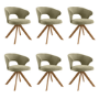 Set of 6 Sage Green Velvet Swivel Dining Chairs with Oak Legs - Mila