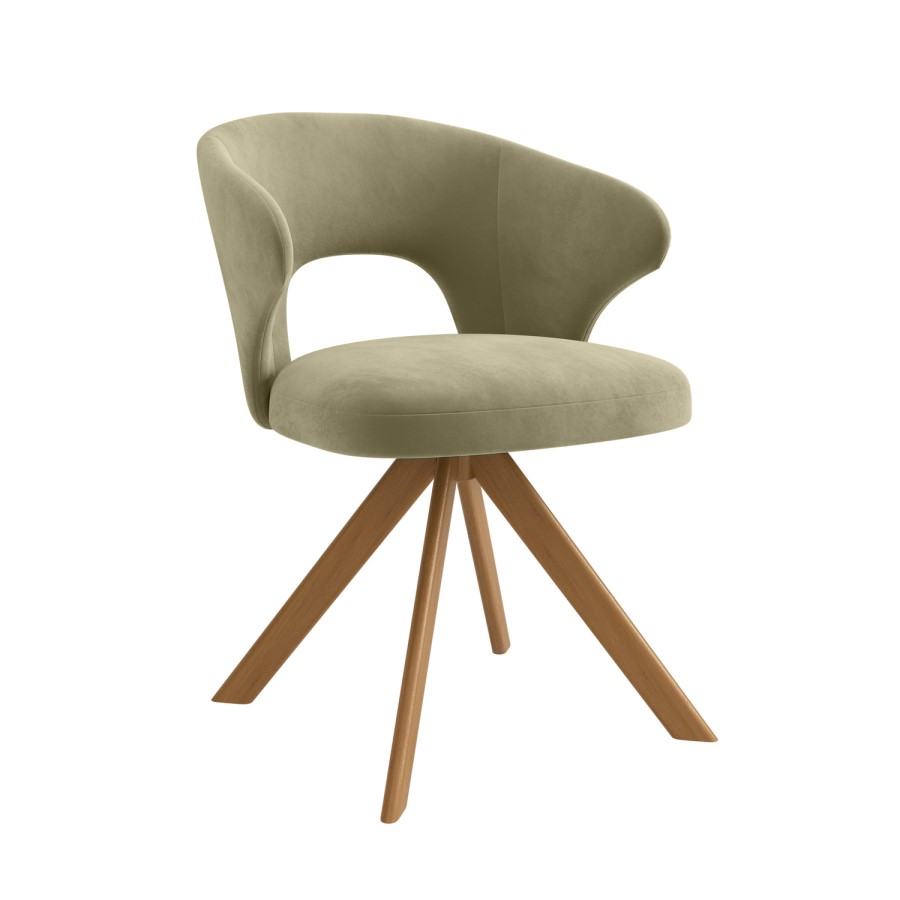Set of 2 Sage Green Velvet Swivel Dining Chairs with Oak Legs - Mila