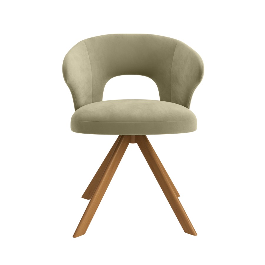 Set of 2 Sage Green Velvet Swivel Dining Chairs with Oak Legs - Mila