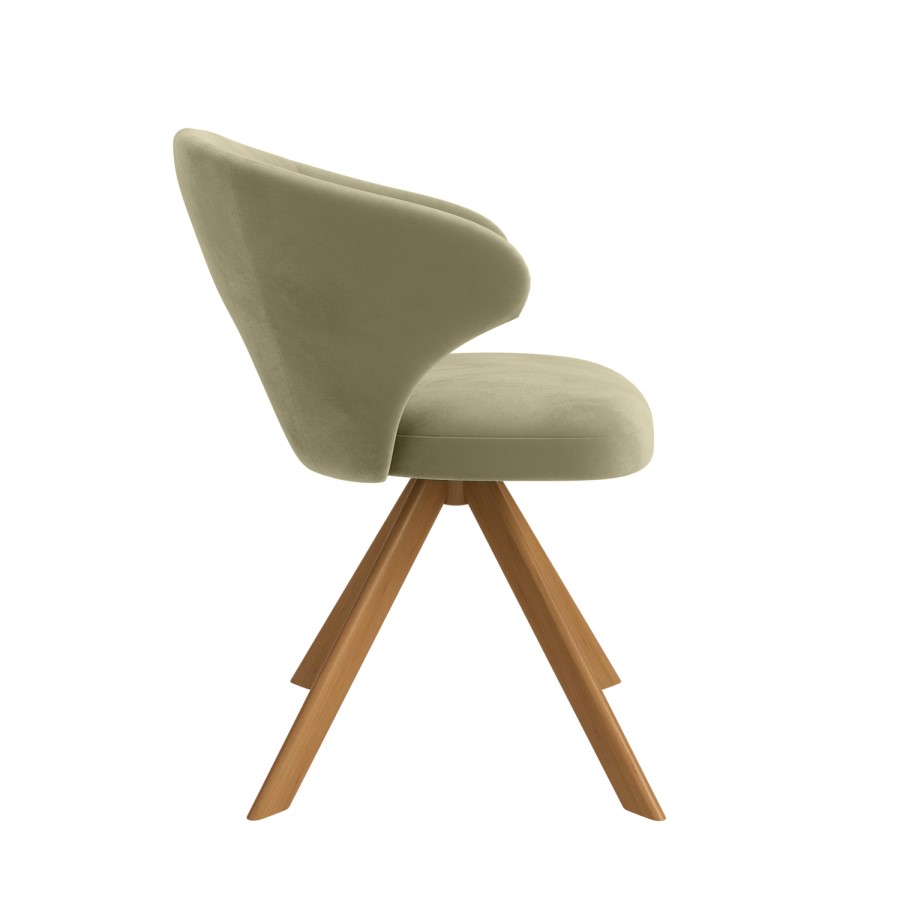 Set of 2 Sage Green Velvet Swivel Dining Chairs with Oak Legs - Mila