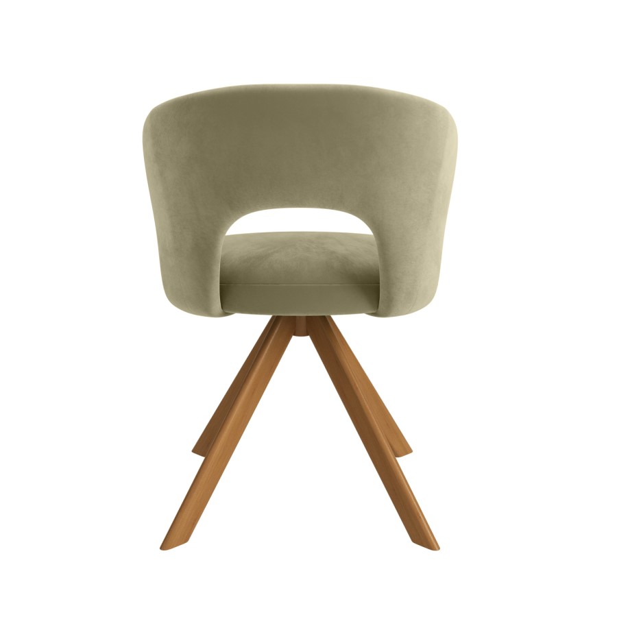 Set of 2 Sage Green Velvet Swivel Dining Chairs with Oak Legs - Mila