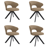Set of 4 Beige Faux Leather Swivel Dining Chairs - Mila