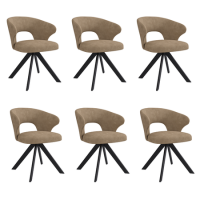 Set of 6 Beige Faux Leather Swivel Dining Chairs - Mila