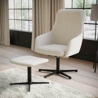 Off White Fabric Armchair with Footstool - Mila