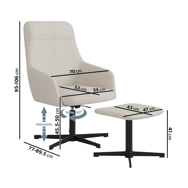 Off White Fabric Office Chair with Footrest - Mila