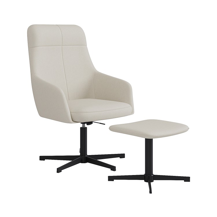 Off White Fabric Office Chair with Footrest - Mila