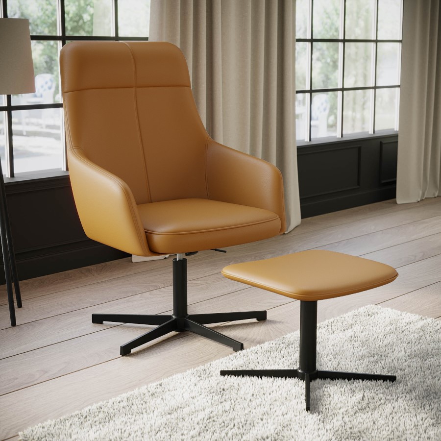 Tan Faux Leather Office Chair with Footrest - Mila