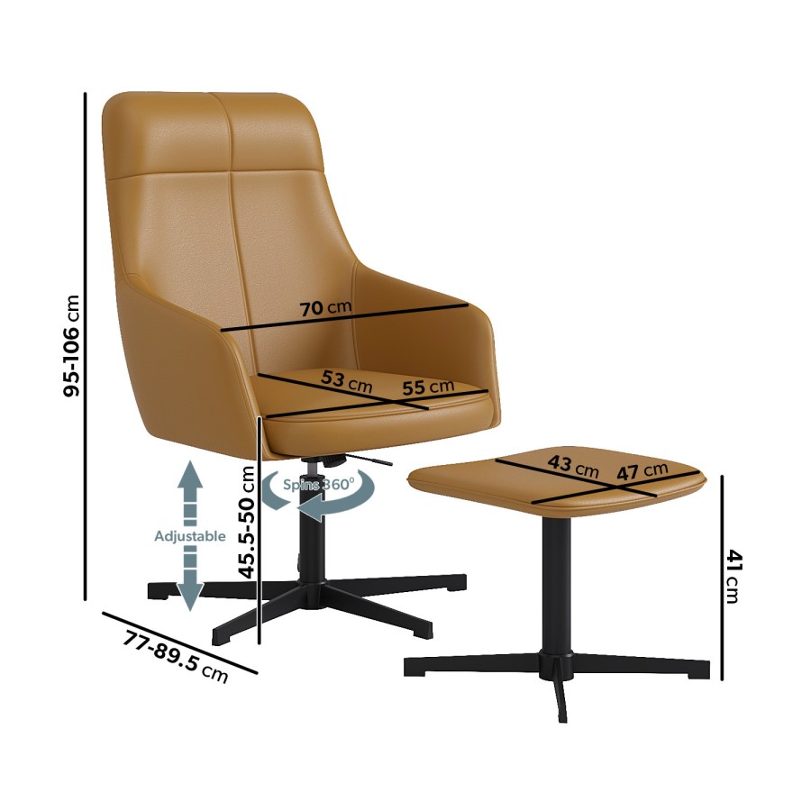 Tan Faux Leather Office Chair with Footrest - Mila