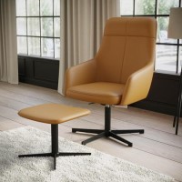Tan Faux Leather Armchair with Footstool - Mila