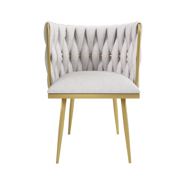 ONLY OPENED - Cream Woven Linen Dressing Table Chair with Gold Legs - Malika 