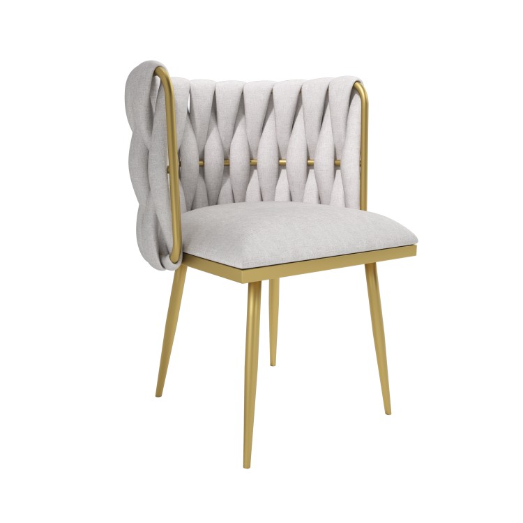 ONLY OPENED - Cream Woven Linen Dressing Table Chair with Gold Legs - Malika 