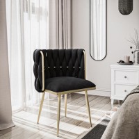 Black Woven Linen Accent Chair with Gold Legs - Malika