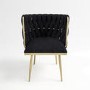 Black Woven Linen Accent Chair with Gold Legs - Malika