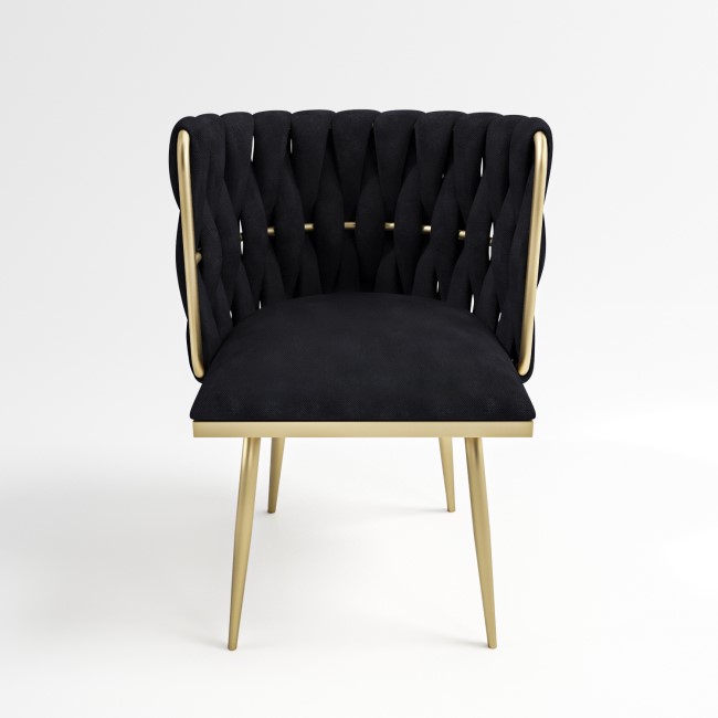 Black Woven Linen Accent Chair with Gold Legs - Malika