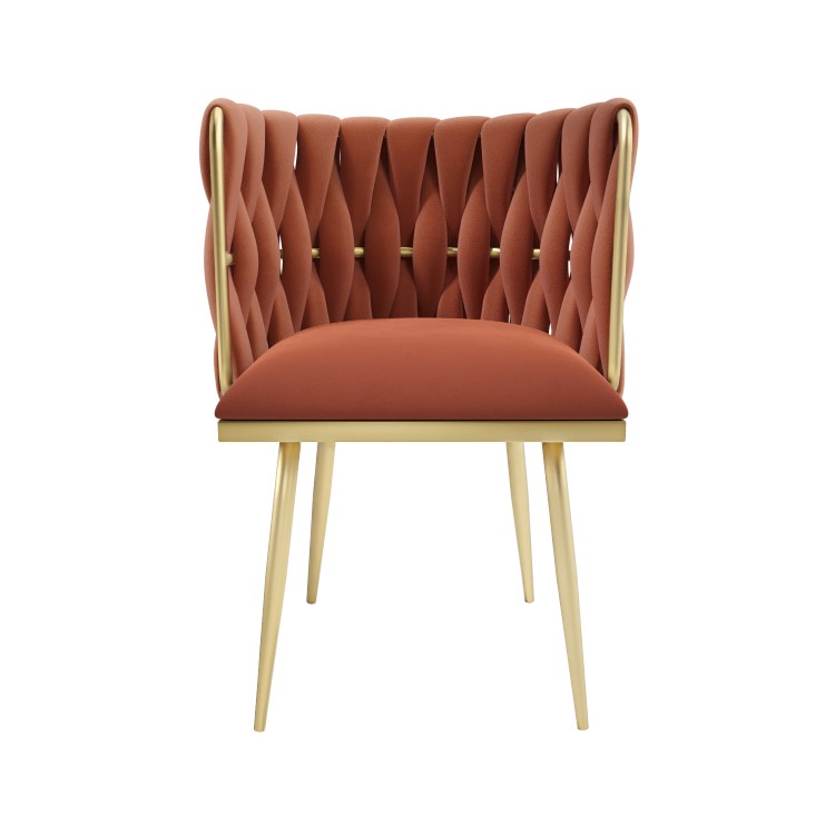 Orange Velvet Accent Chair with Gold Legs - Malika