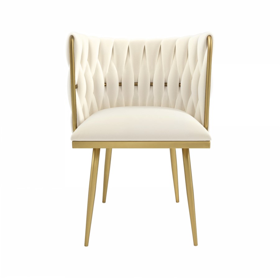 Cream Velvet Accent Chair with Gold Legs - Malika