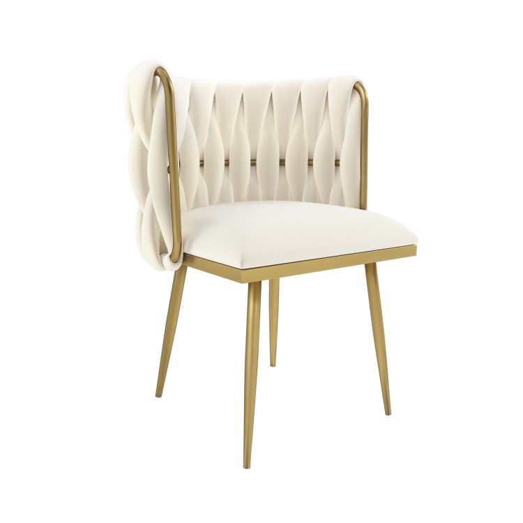 Cream Velvet Dressing Table Chair with Gold Legs - Malika